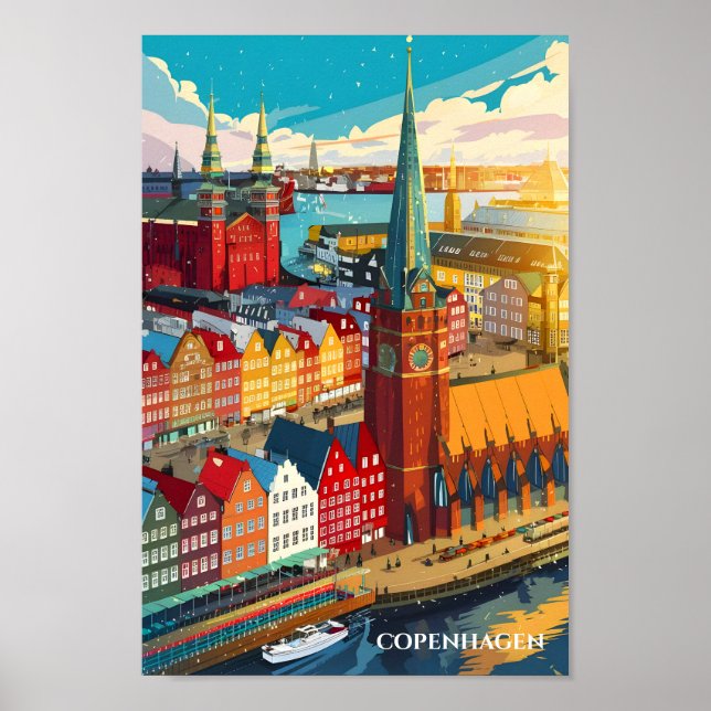 Affiche Copenhague Danemark Lieu de Voyage Célèbre (Devant)