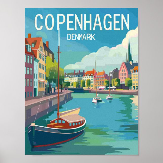 Affiche Copenhague Danemark Lieu de voyage Vintage célèbre (Devant)