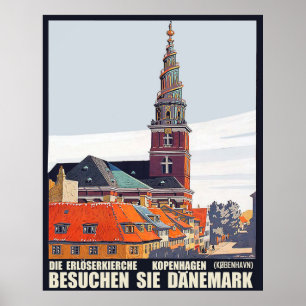Affiche Copenhague, Danemark. Maisons dans le centre-ville