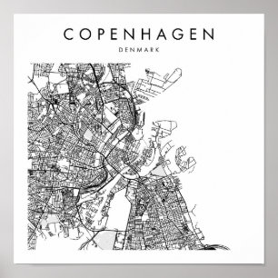Affiche Copenhague Danemark Mini carte des rues modernes