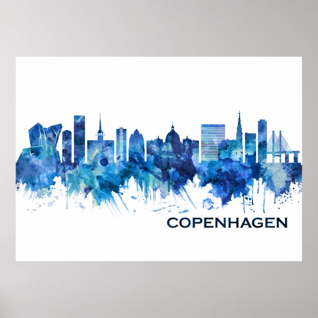 Affiche Copenhague Danemark Skyline Blue (Devant)