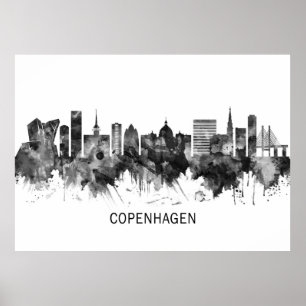 Affiche Copenhague Danemark Skyline BW