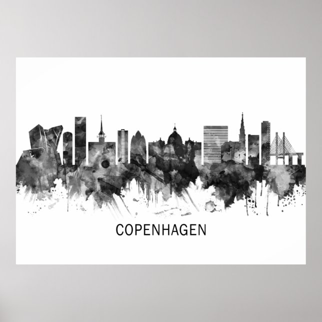Affiche Copenhague Danemark Skyline BW (Devant)