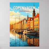 Copenhague Danemark Travel Art Vintage