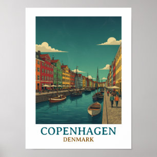 Affiche Copenhague vintage Danemark Architecture Historiqu