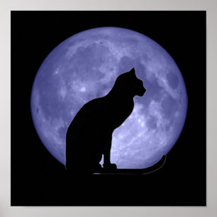 Affiche Copie d'affiche de lune bleue de chat noir