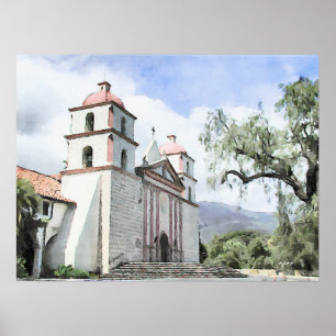 Affiche Copie d'aquarelle de Santa Barbara de mission