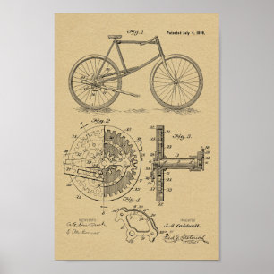 Affiche Copie d'art de brevet de bicyclette propulsée 1899