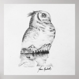 Affiche Copie d'art de dessin de hibou