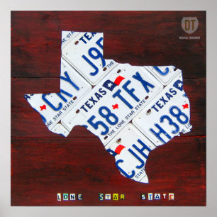 Affiche Copie de carte de plaque minéralogique du Texas