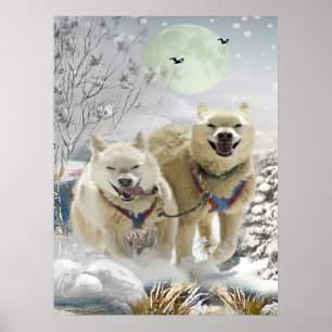 Affiche Copie de scène d'hiver de chien de traîneau
