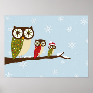 Affiche copie de toile de hiboux d'hiver