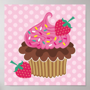 Affiche Copie de toile de petit gâteau de fraise et de