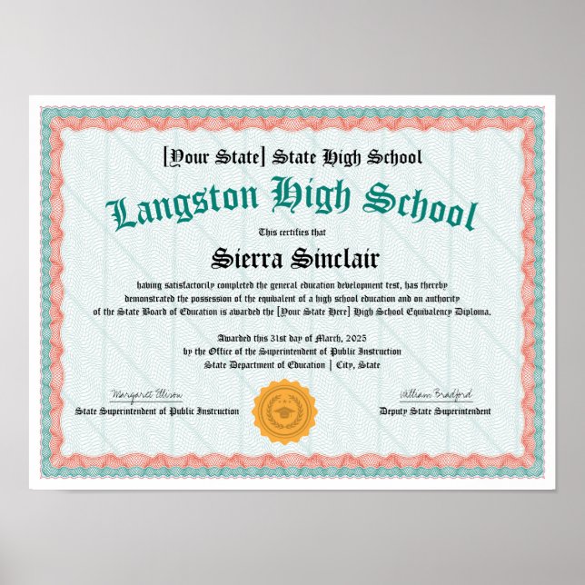 Affiche Copie du diplôme d'équivalence d'études secondaire (Devant)