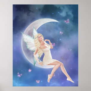 Affiche Copie féerique d'affiche de lune de papillon blanc