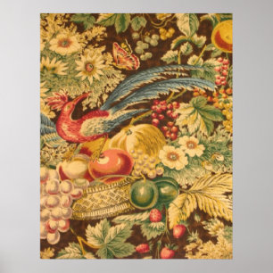 Affiche Copie florale d'art d'oiseau français vintage de