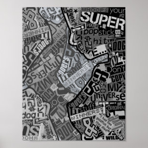Affiche Copie noire et blanche de collage de typographie