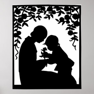 Affiche Copie vintage de silhouette de mère et d'enfant