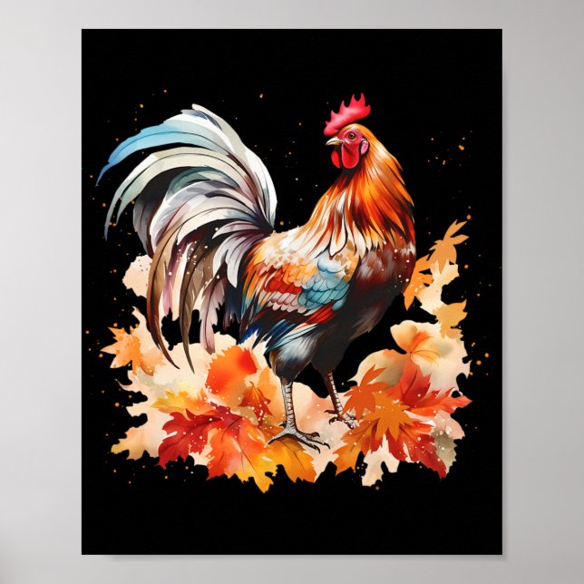 Affiche Coq bohème Poulet Feuilles d'automne Thanksgiving  (Devant)