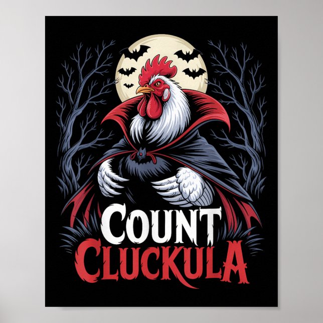 Affiche Coq compte Cluckula drôle Halloween Vampire Loin (Devant)
