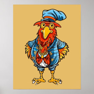 Affiche Coq de dessin animé drôle et autoritaire