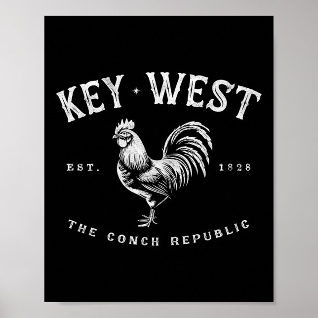 Affiche Coq de Key West drôle Poulet Lever de soleil Pêche (Devant)
