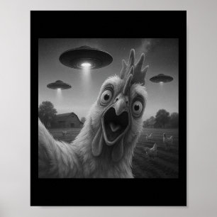 Affiche Coq drôle de selfie de poulet avec des ovnis Wei