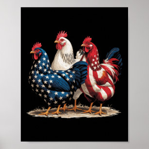 Affiche Coq drôle drapeau américain Jour de l'indépendance