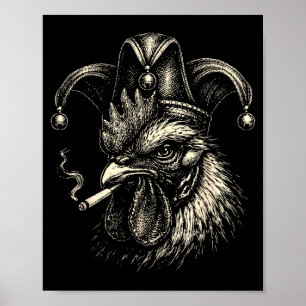 Affiche Coq drôle fumant une cigarette mème coq jester