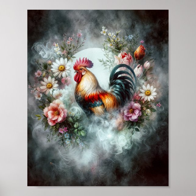 Affiche Coq en Smokey Wreath Digital (Devant)