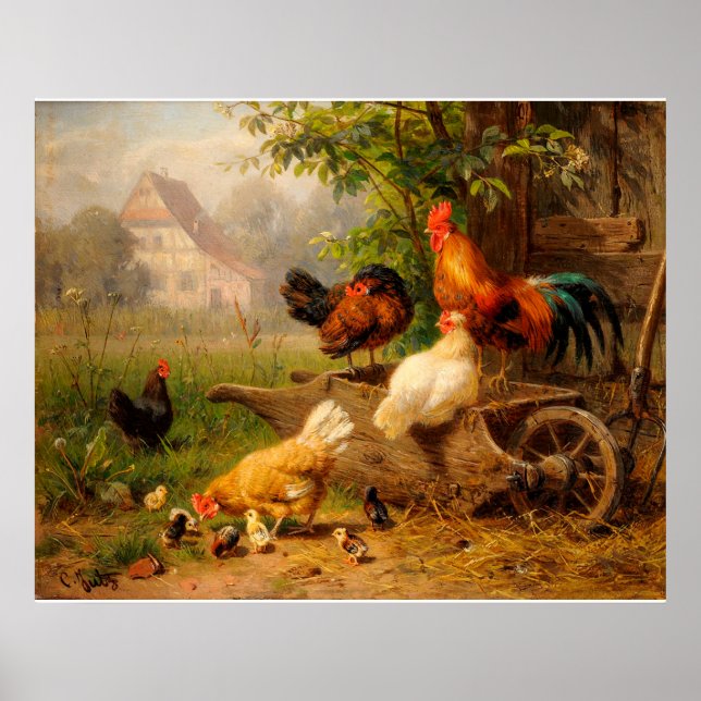 Affiche Coq et poules Carl Jutz Développement numérique (Devant)