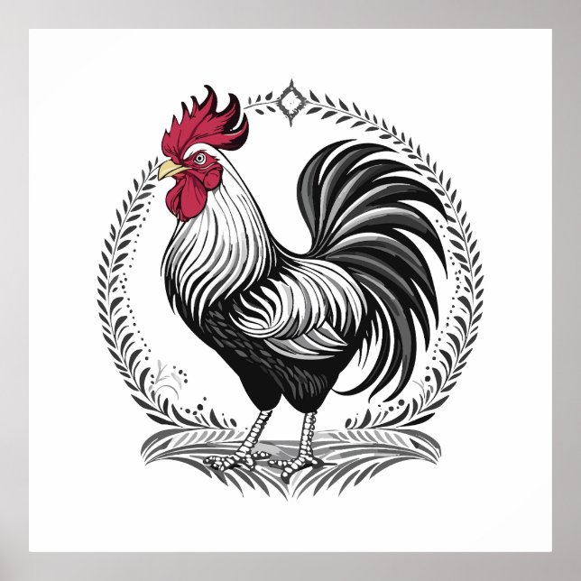Affiche Coq noir et blanc (Devant)