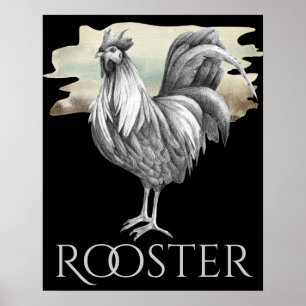 Affiche Coq noir et blanc Ferme de poulet spectaculaire