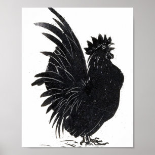 Affiche Coq noir rétro drôle de poulet