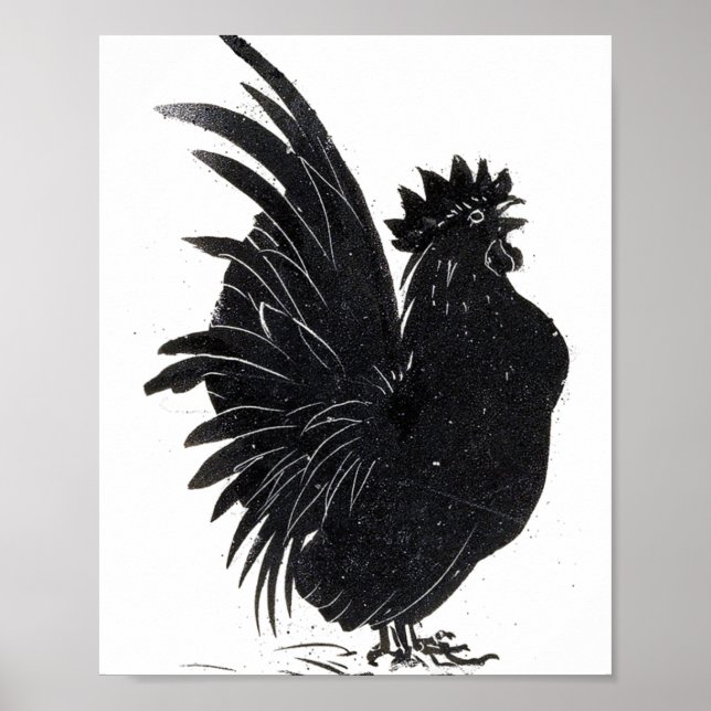 Affiche Coq noir rétro drôle de poulet  (Devant)