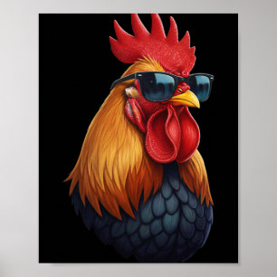 Affiche Coq Patron Du Poulailler Avec Lunettes De Soleil