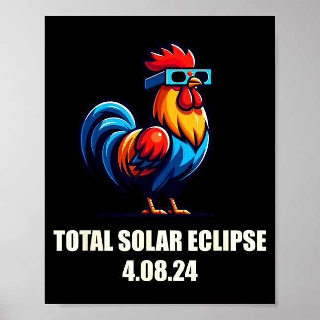 Affiche Coq Poule Rigolo Éclipse Solaire Totale 20 Avril (Devant)