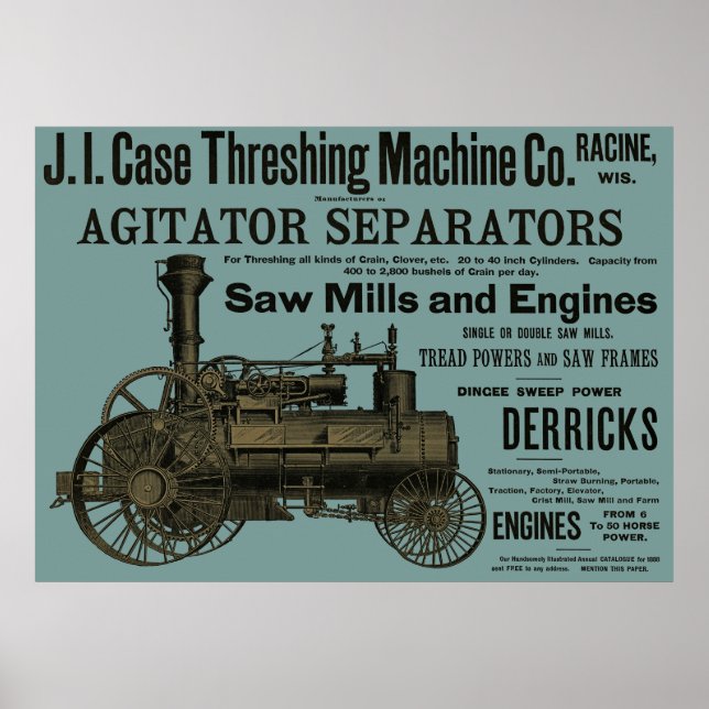 Affiche Coque Threshing Machine 1889 Racine Wisconsin Farm (Devant)