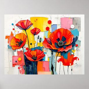 Affiche Coquelicot vibrant dans un style abstrait moderne