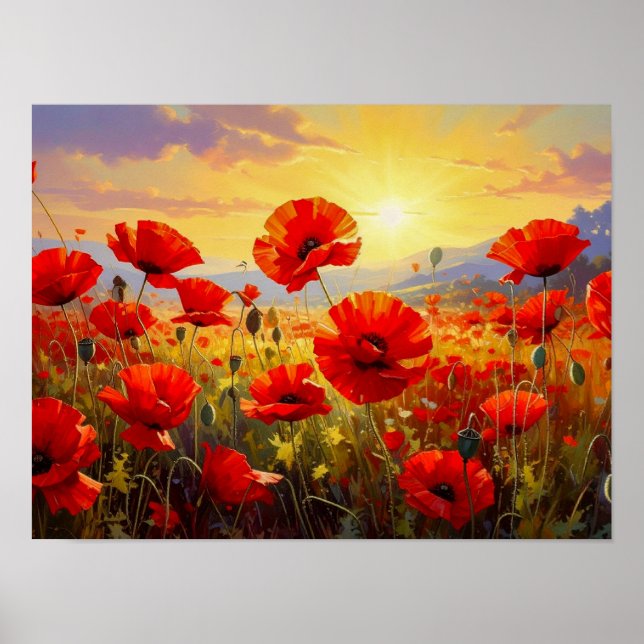 Affiche Coquelicots dans la lumière du soir (Devant)