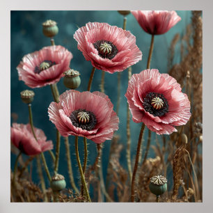 Affiche Coquelicots roses vifs en fleurs