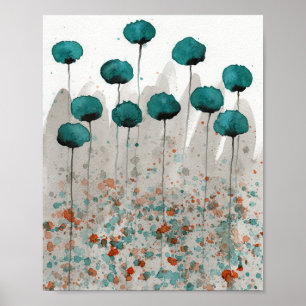 Affiche Coquelicots sarcelle et gris, Mur de fleurs à l'aq