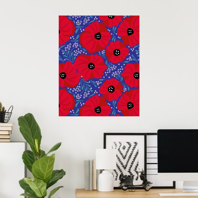 Affiche Coquelicots sur fond violet illustrés à la main  (Bureau à domicile)