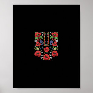 Affiche Coquelicots Ukraine Floral Ukrainienne Vyshyvan