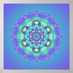 Affiche Coques et fleurs Purple Turquoise vert Mandala Imp