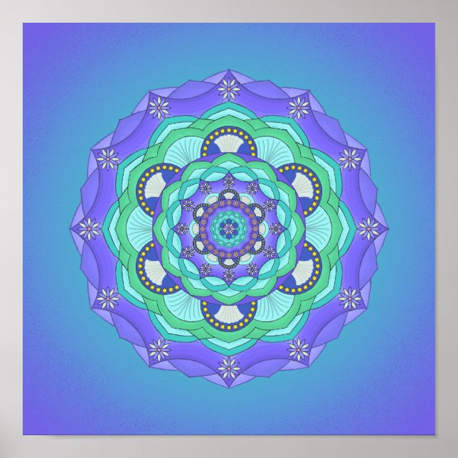 Affiche Coques et fleurs Purple Turquoise vert Mandala Imp (Devant)