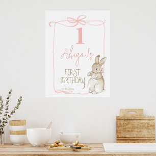 Affiche Coquett rose Pierre le lapin 1er anniversaire Bien