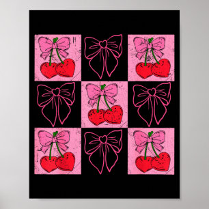 Affiche Coquette à carreaux rose et cerises rouges Saint-V