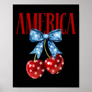 Affiche Coquette Américaine Nœud Cerise Drapeau Patriotiqu