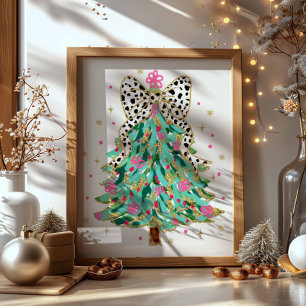 Affiche Coquette Arbre de Noël Preppy Holiday Bow